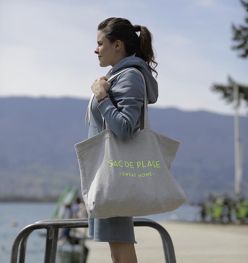 Sac de plage en sweat personnalisable (U, Gris clair chiné) - Photo 4