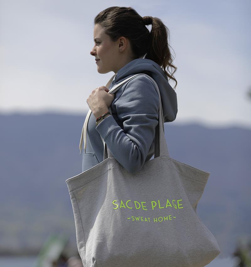 Sac de plage en sweat personnalisable (U, Gris clair chiné) - Photo 5