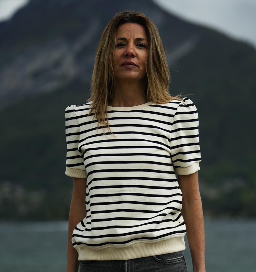 Le sweat à manches courtes froncées Marinière femme personnalisable (36, Marinière) - Photo 6