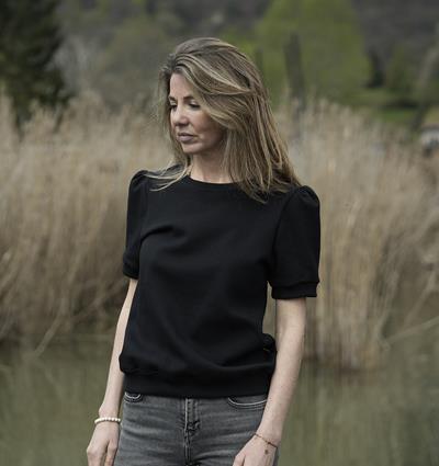 Le sweat à manches courtes froncées femme personnalisable (36, Noir) - Photo 4