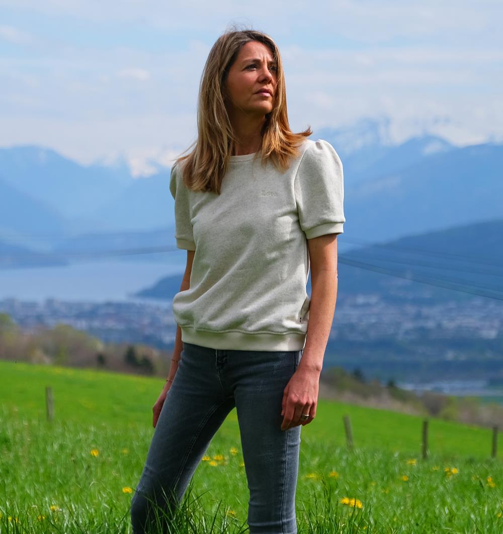 Le sweat à manches courtes froncées Summer femme personnalisable (36, Chanvre écru, Pas d'étiquette de personnalisation) - Photo 7