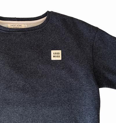 Sweat col rond Wide femme coloris Noir chiné 'Étiquette Good Mood' T.38 - Photo 4