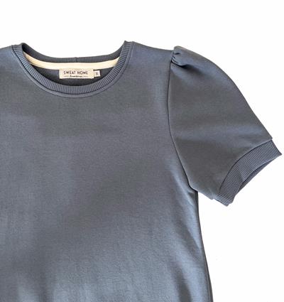 Sweat à manches courtes froncées femme Bleu orage T.36 - Photo 3