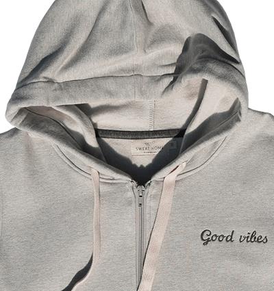 Sweat capuche zippé femme coloris Gris clair chiné Good vibes - Photo 3