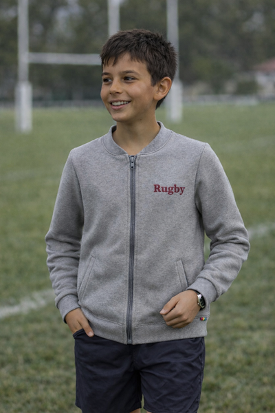 EN STOCK - Sweat zippé ado coloris Gris foncé chiné Rugby T.12A - Photo 3