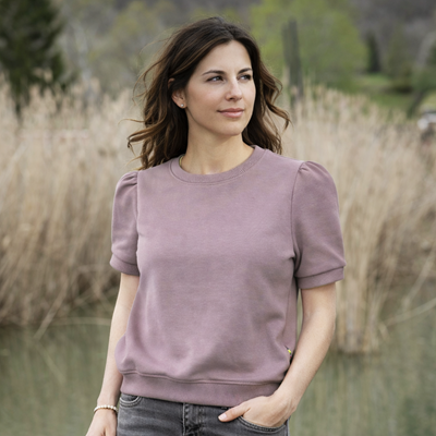 Sweat à manches courtes froncées femme Lilas T.36 - Photo 5