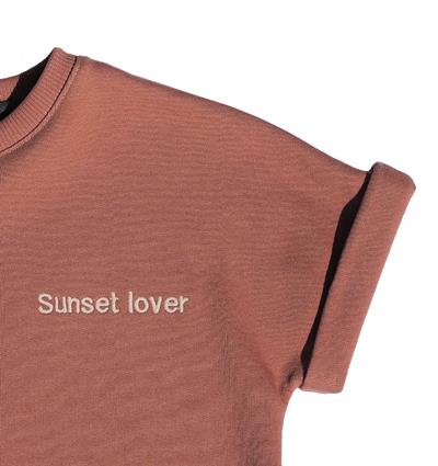 Sweat manches courtes avec revers ado coloris Bois de rose Sunset lover - Photo 2