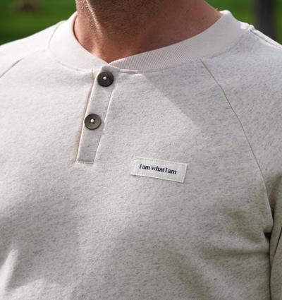 Sweat col rond homme coloris Chanvre écru avec boutons T.L &#39;Étiq. I am what I am&#39; - Photo 2