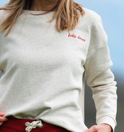 Sweat col rond Wide femme coloris Chanvre écru Folie douce T.38 - Photo 2
