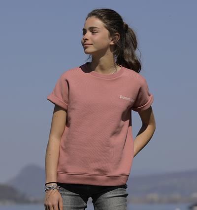 Sweat manches courtes avec revers ado coloris Bois de rose Sunset lover