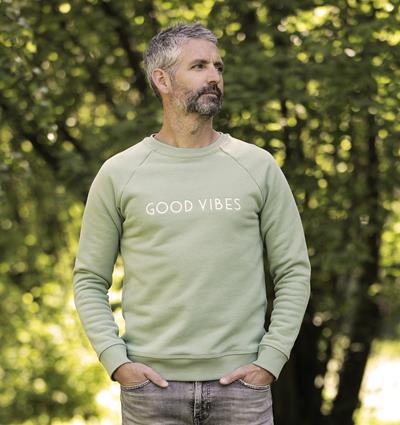 Sweat col rond homme coloris Vert verveine Good vibes - Photo 1