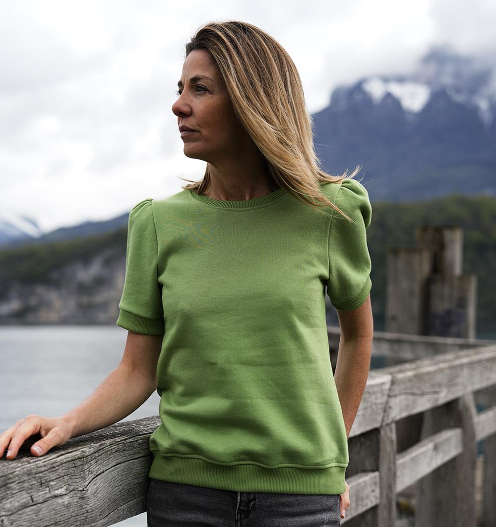 Sweat à manches courtes froncées femme Vert pomme T.36 - Photo 1