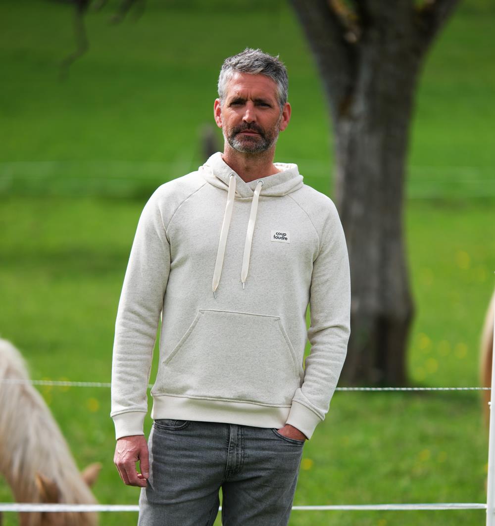 Sweat capuche homme coloris Chanvre écru &#39;Étiq. Coup de foudre&#39; T.L - Photo 1