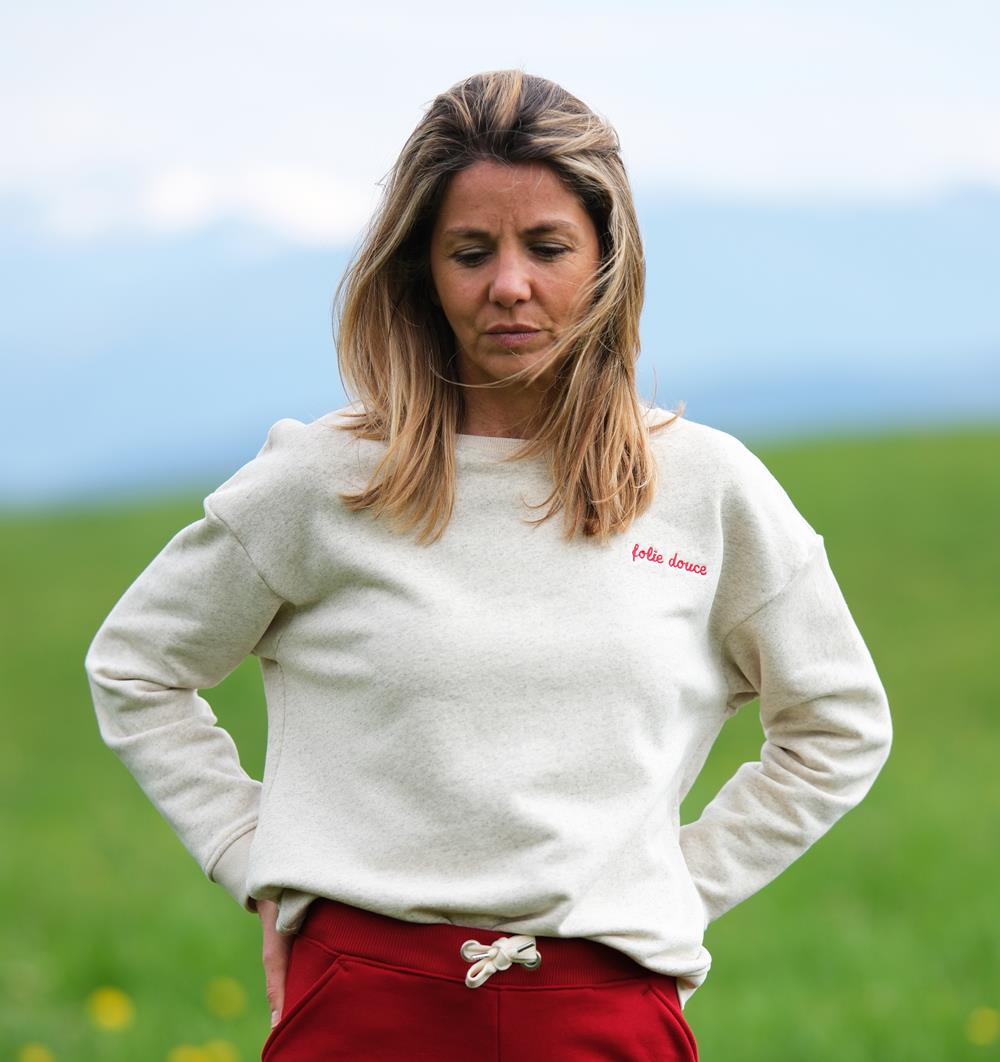 Sweat col rond Wide femme coloris Chanvre écru Folie douce T.38 - Photo 1