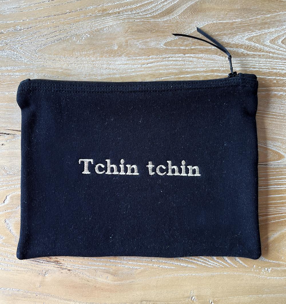 Pochette en sweat grand mod&#232;le en stock Tchin tchin coloris Noir