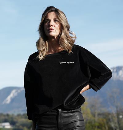 Le sweat loose femme Velours noir personnalisable