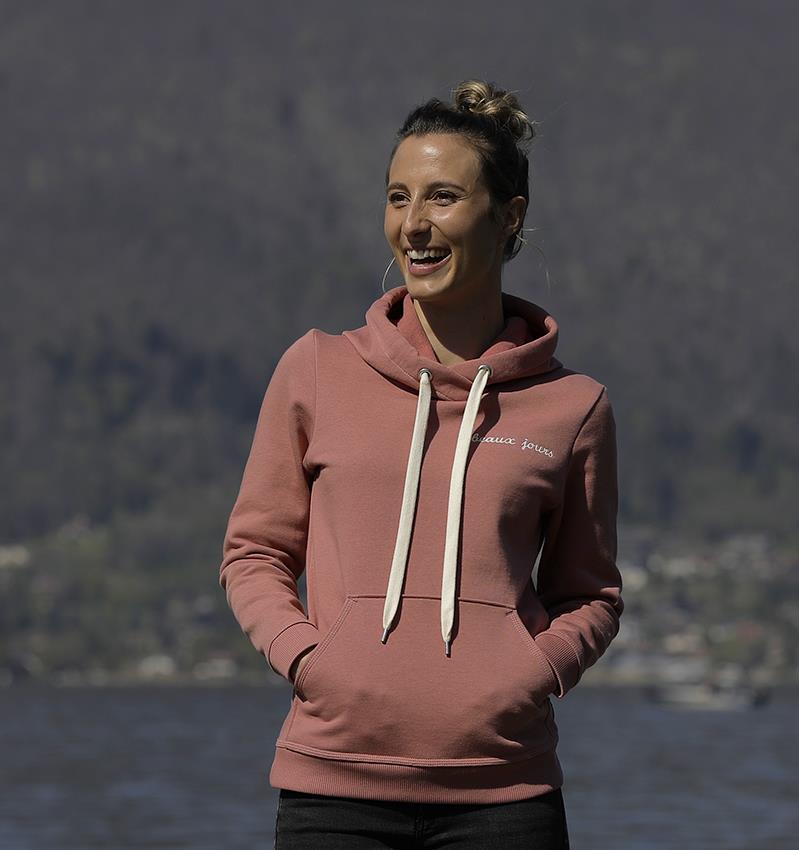 Sweat capuche femme coloris Bois de rose Beaux jours Sweat Home